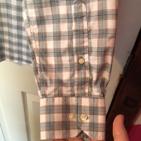 Tommy Hilfiger White Green Blue Purple Graph Plaid Dress Shirt Mens 17 34-35 - Picture 12 of 12